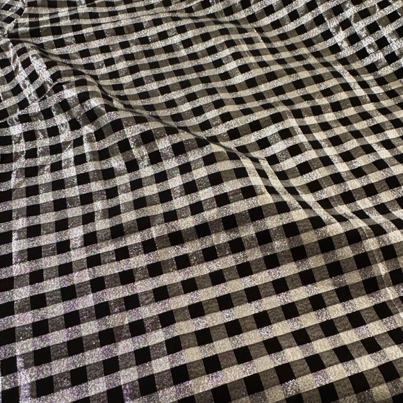 J. Crew Black Silver Gingham Check Metallic Puffy Sleeves Blouse Top Size L - Picture 5 of 5